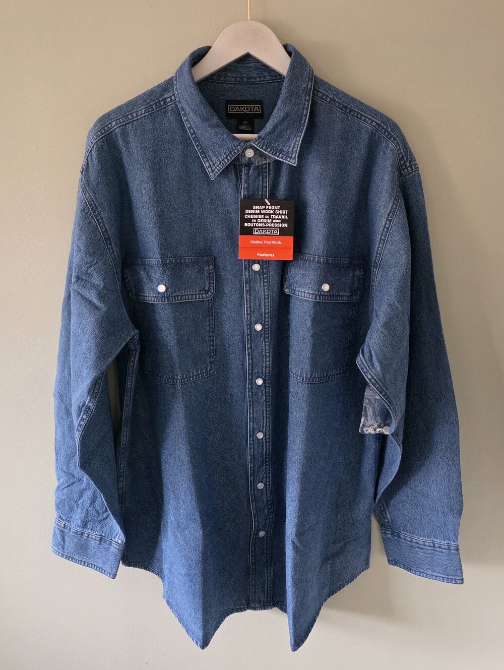 NWT Dakota L Pearl Snap Heavyweight Denim Shirt Rugged Western Country Workwear